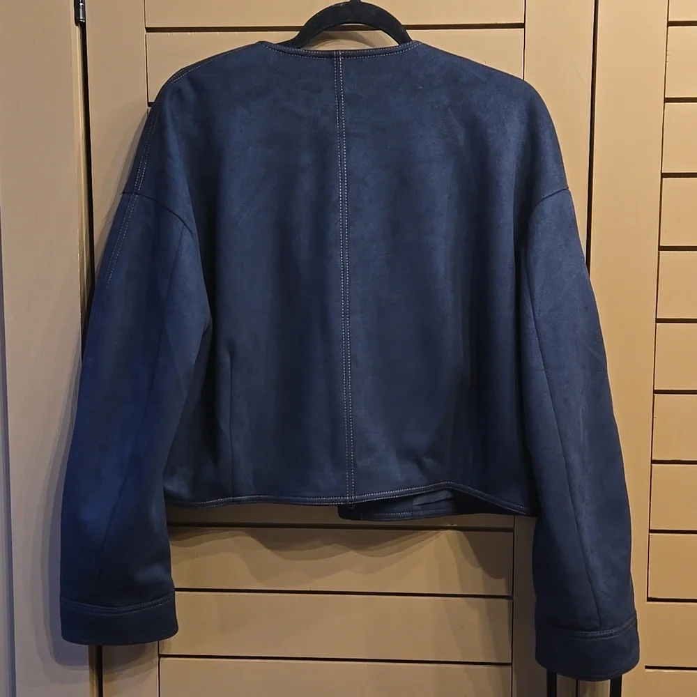 Zara FAUX SUEDE JACKET WITH CONTRAST TOPSTITCHING Size Medium - Picture 10 of 13